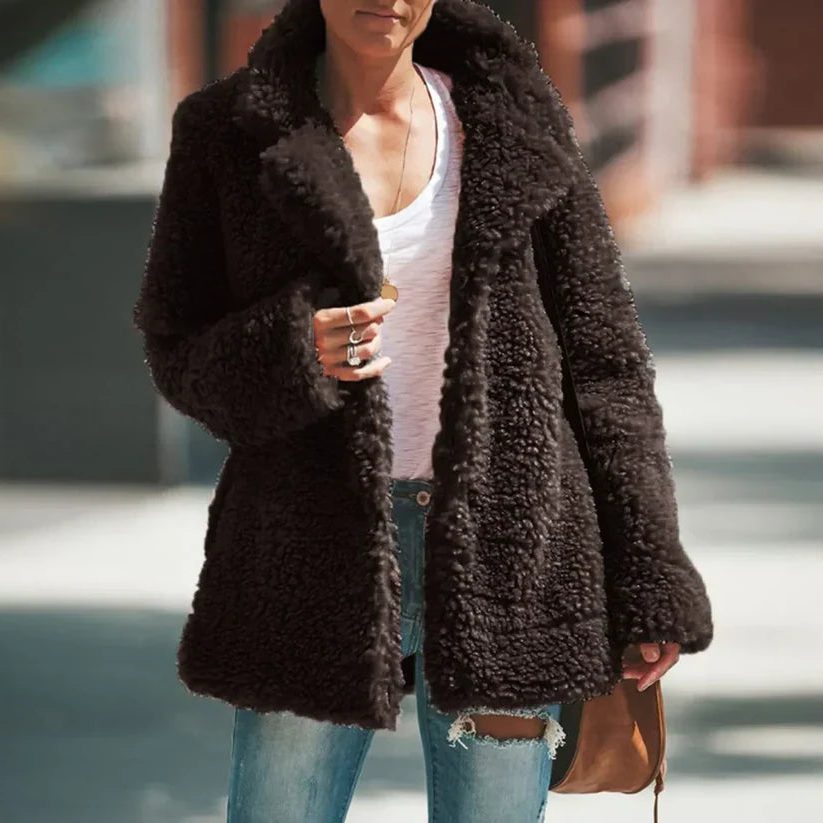 Teddy Fleece Longline Coat for Women - Brown