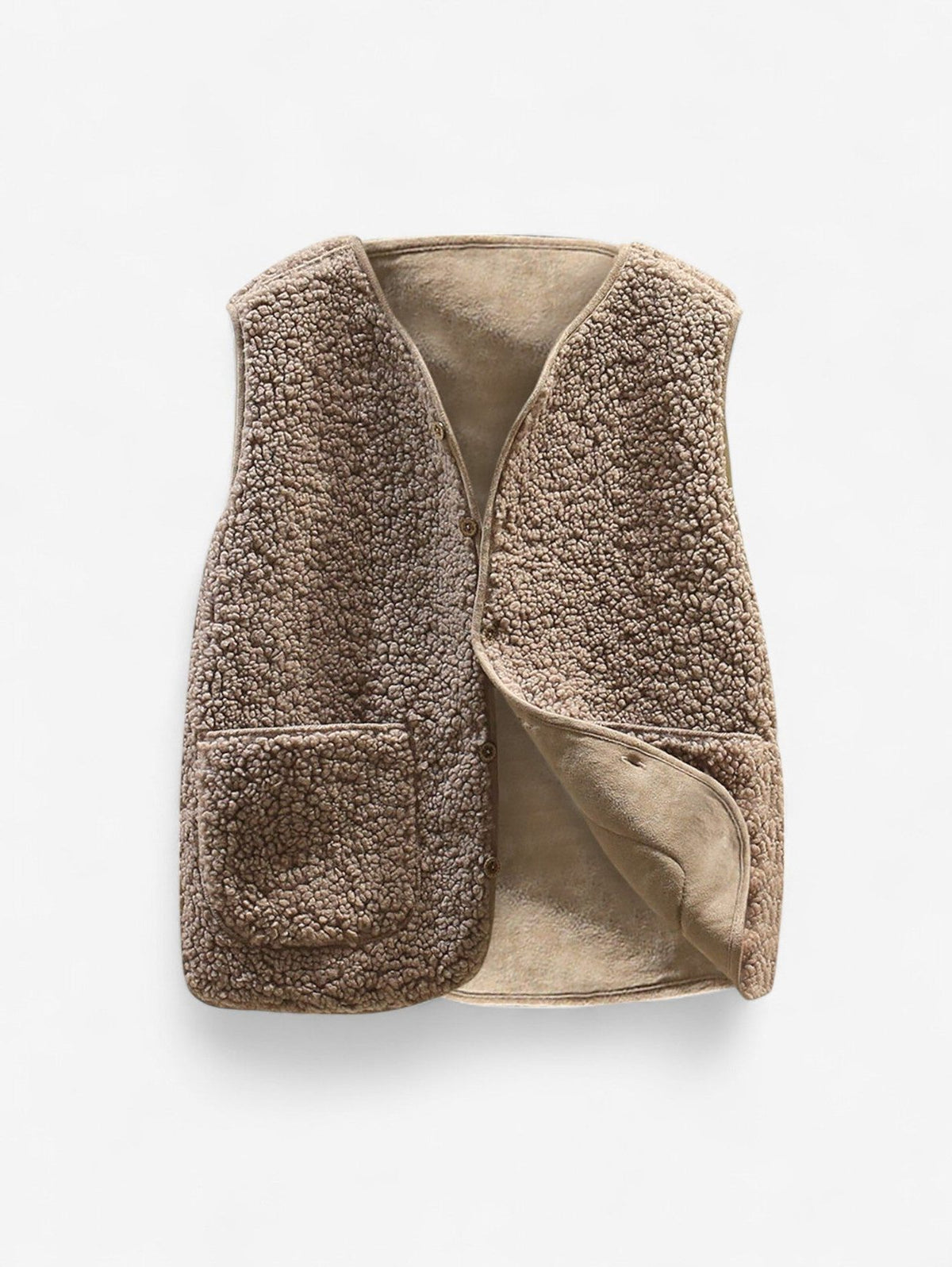 Teddy Fleece Vest with Snap Front Closure for Women - Light Brown