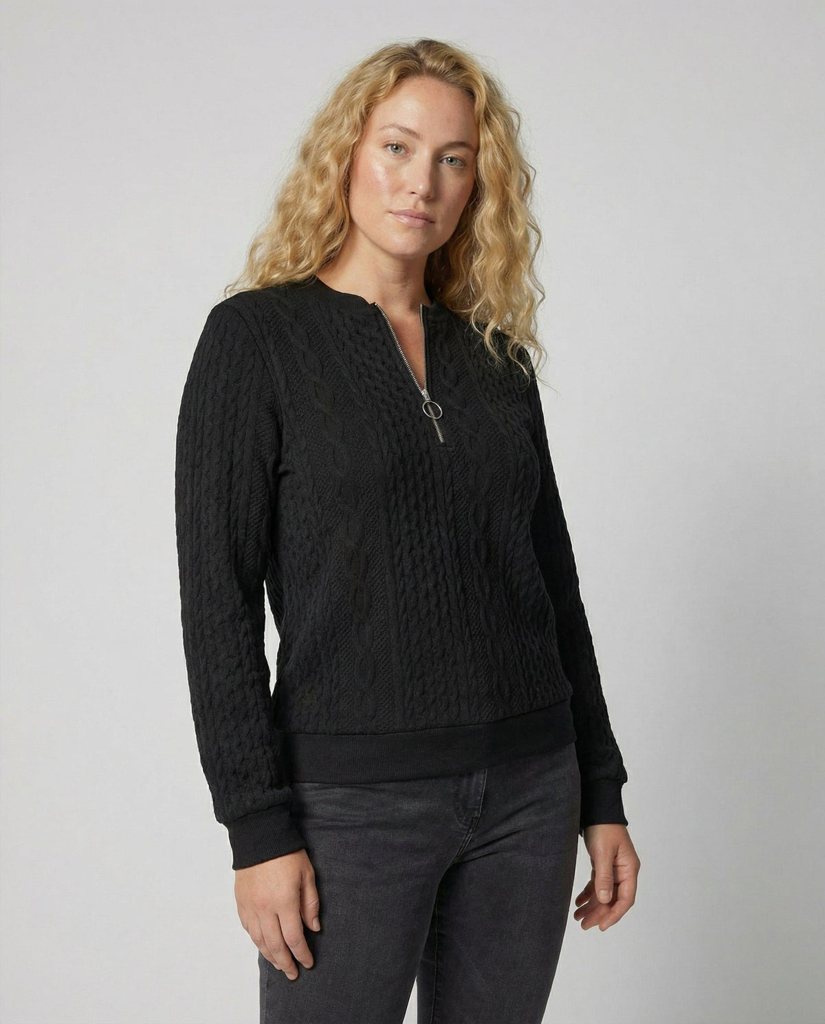 Textured Knit Half-Zip Pullover Sweater for Women