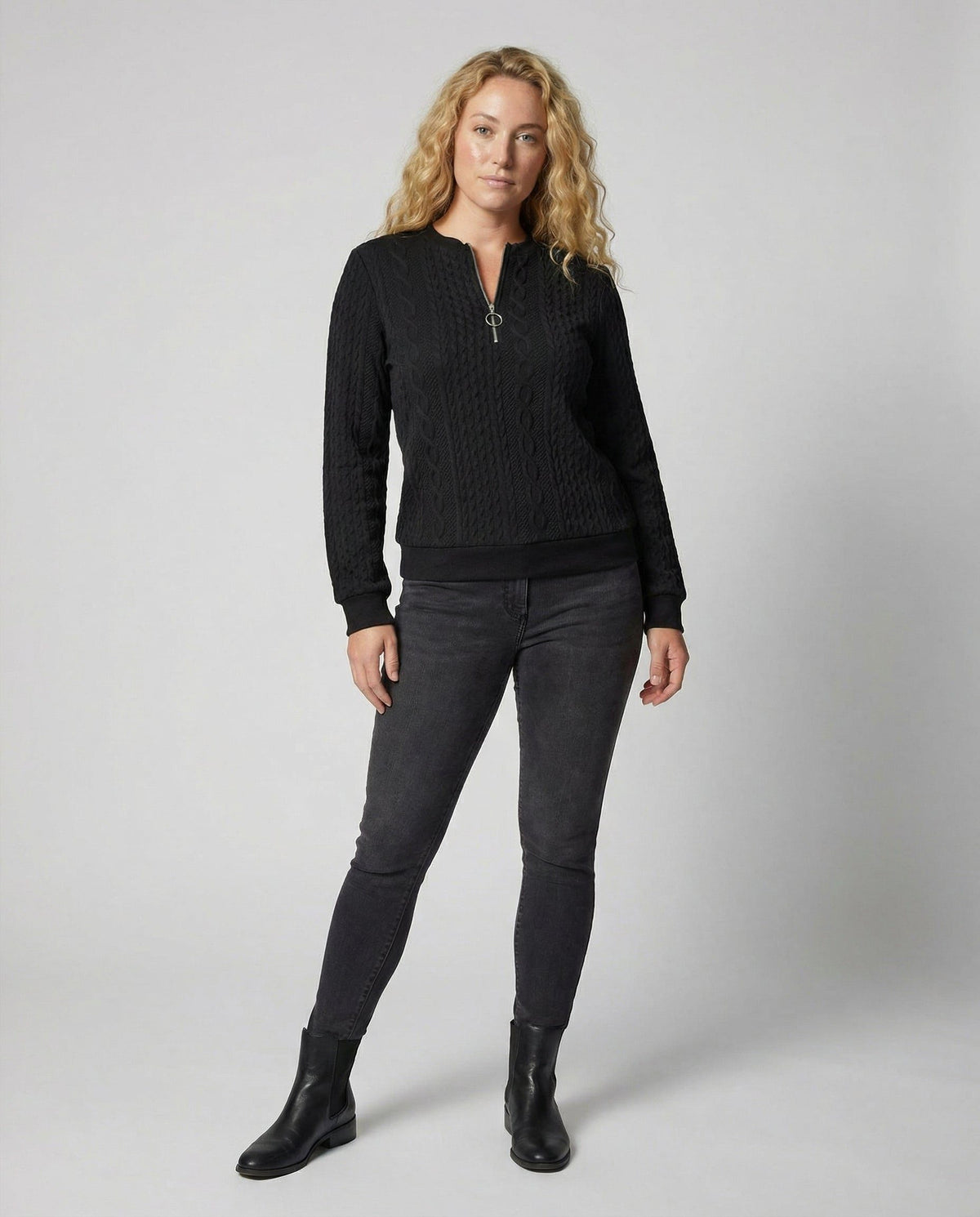 Textured Knit Half-Zip Pullover Sweater for Women - View 2