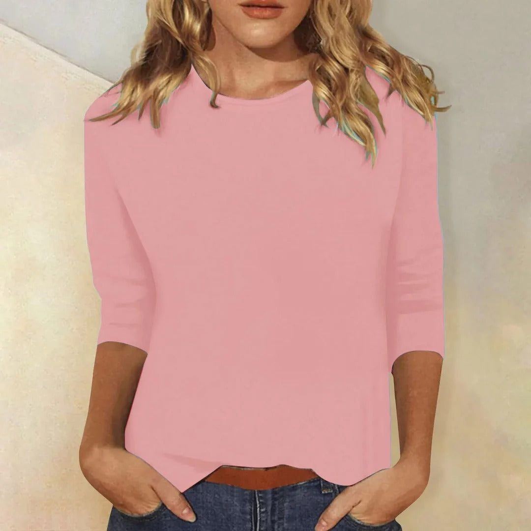 Three-Quarter Sleeve Crew Neck Top for Women