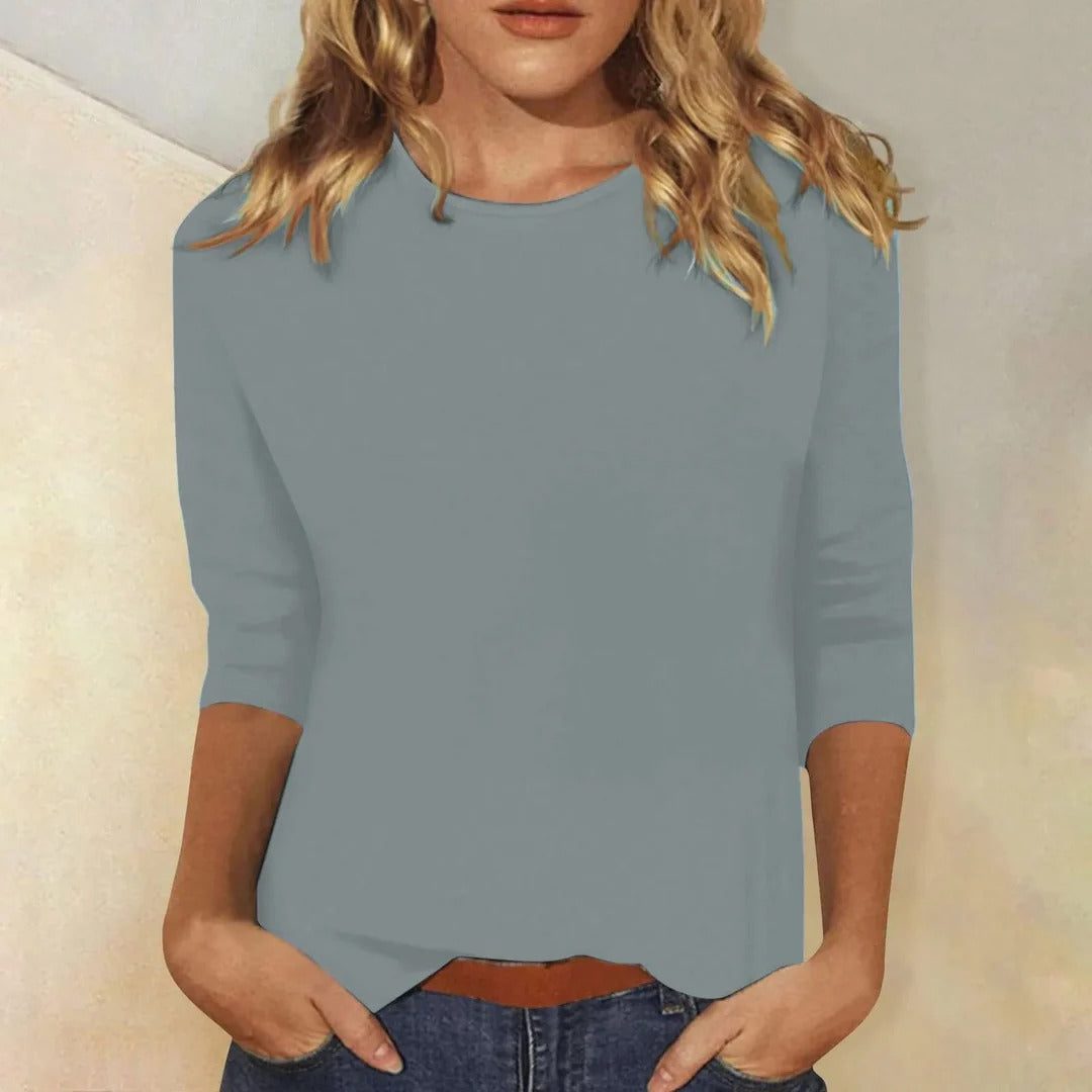 Three-Quarter Sleeve Crew Neck Top for Women - Blue