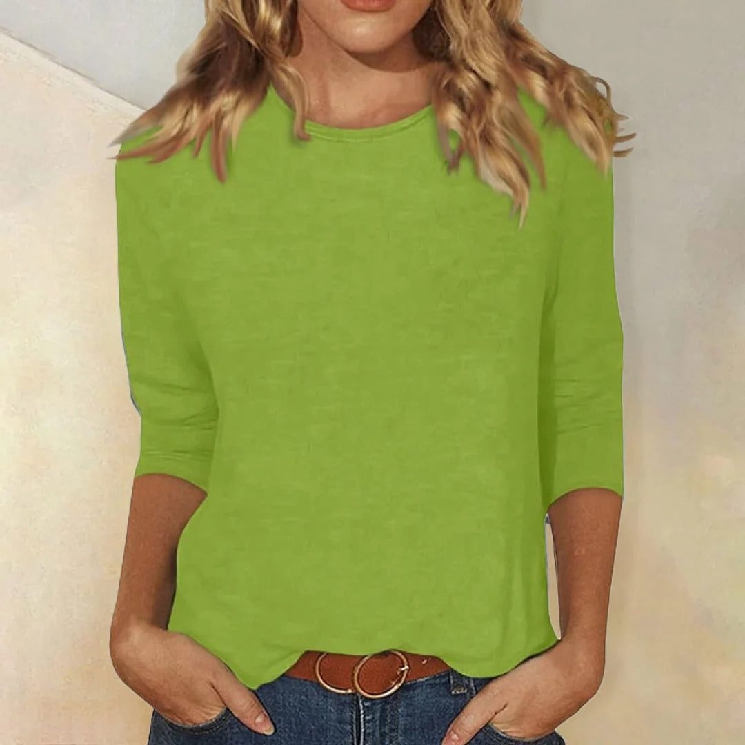 Three-Quarter Sleeve Crew Neck Top for Women - Green