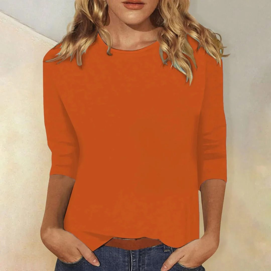 Three-Quarter Sleeve Crew Neck Top for Women - Orange