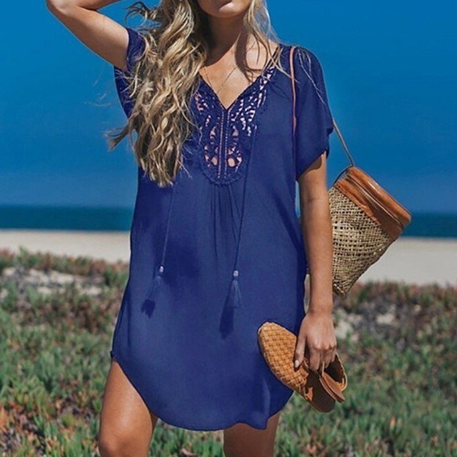 V-Neck Lace Beach Cover-Up Dress for Women