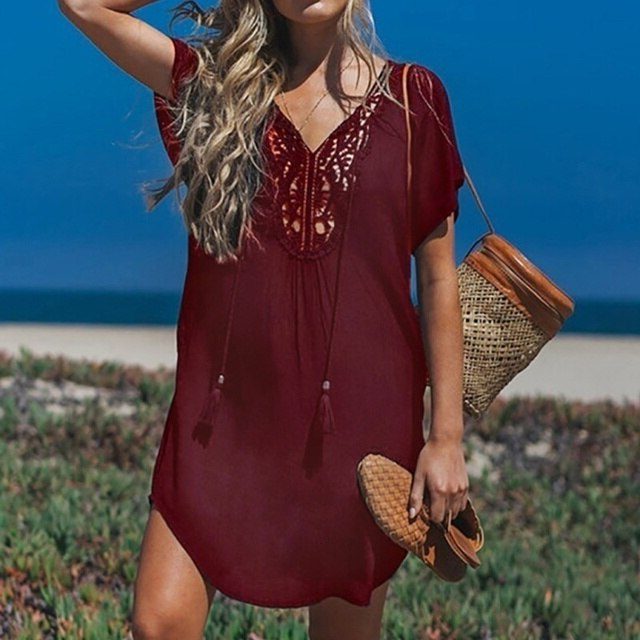 V-Neck Lace Beach Cover-Up Dress for Women