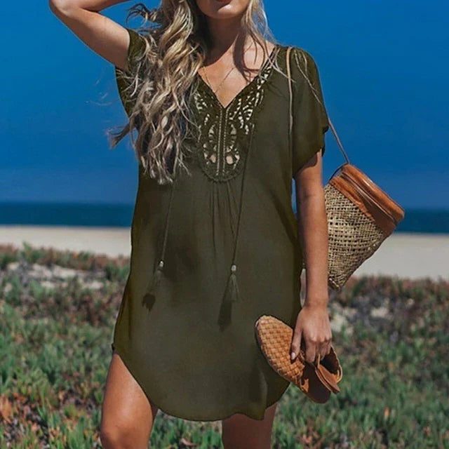 V-Neck Lace Beach Cover-Up Dress for Women