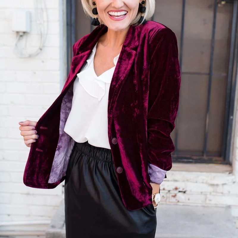 Velvet Blazer with Notch Lapel for Women