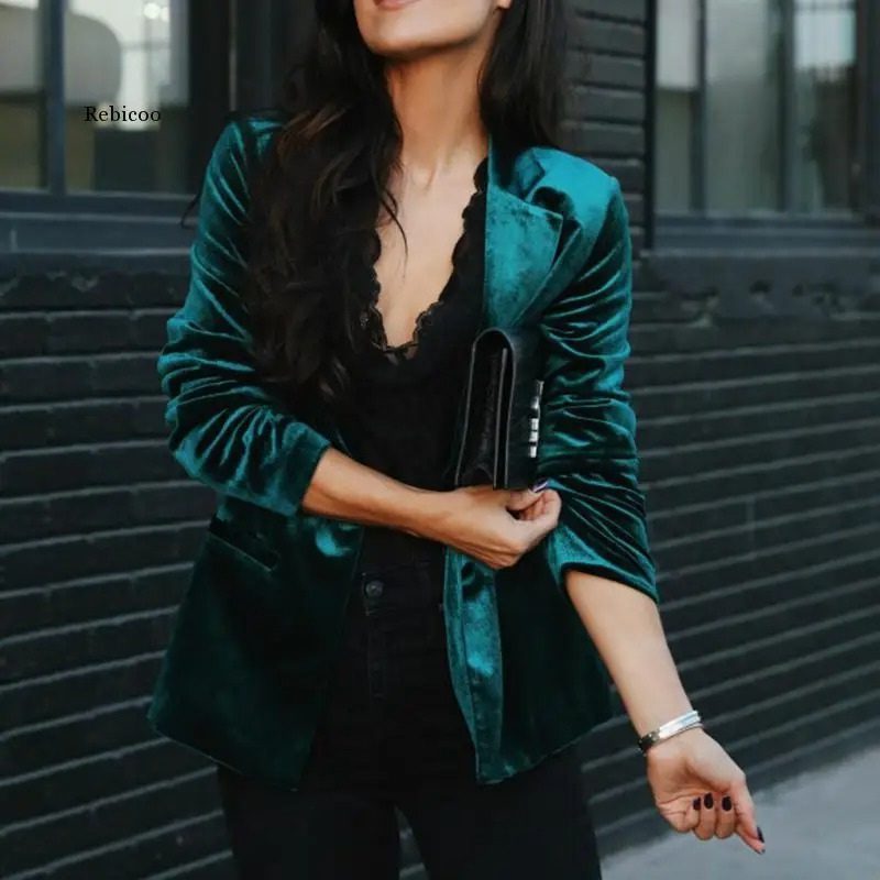 Velvet Blazer with Notch Lapel for Women - View 2