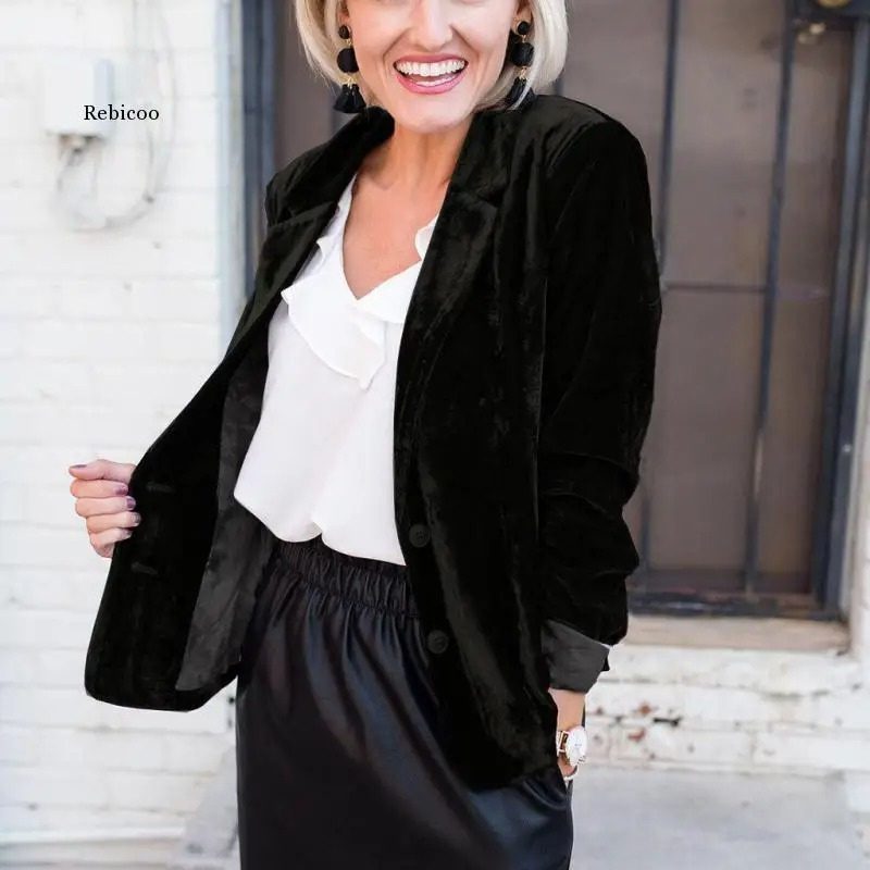 Velvet Blazer with Notch Lapel for Women - View 3