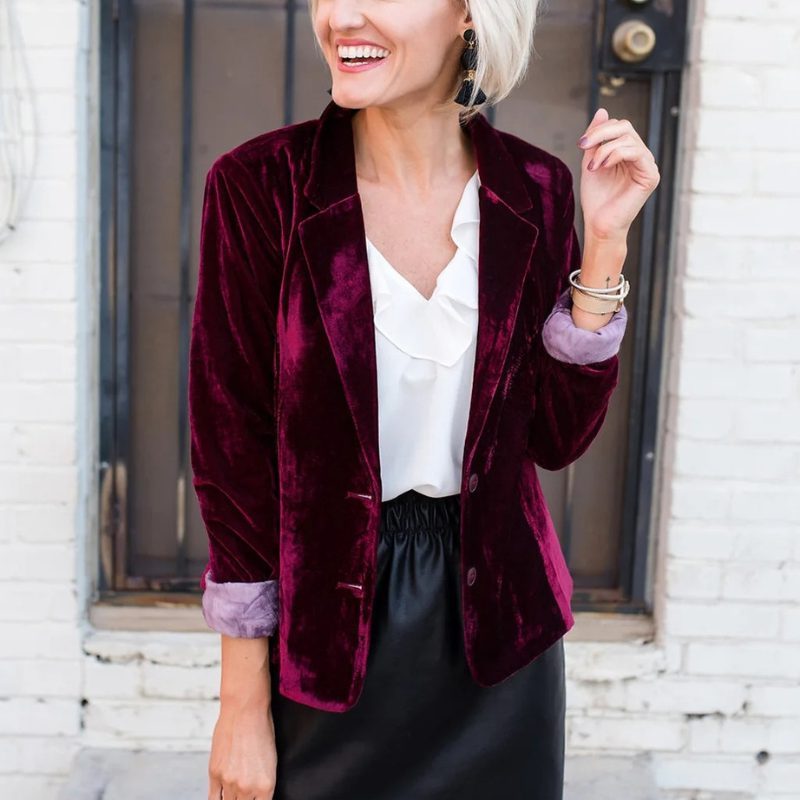 Velvet Blazer with Notch Lapel for Women - View 5