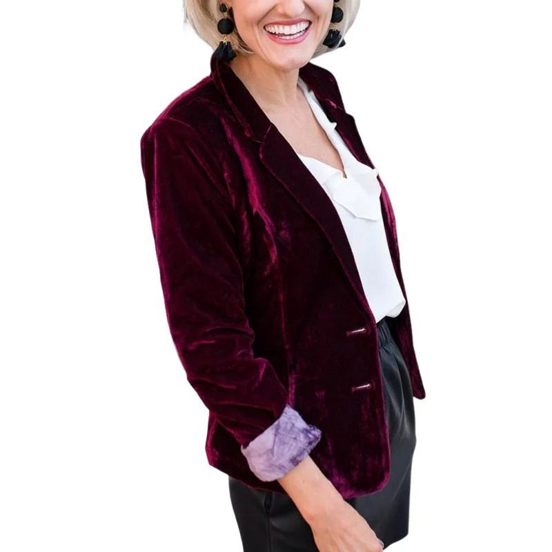Velvet Blazer with Notch Lapel for Women - View 6