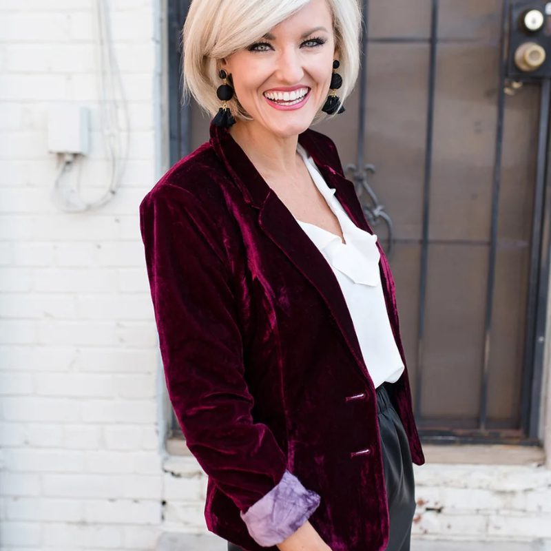 Velvet Blazer with Notch Lapel for Women - View 7