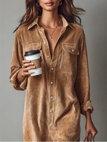 Velvet Button-Down Midi Shirt Dress for Women - View 2