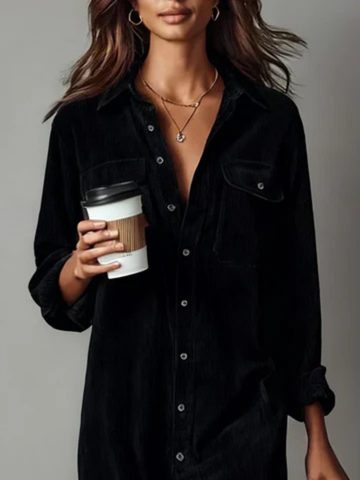 Velvet Button-Down Midi Shirt Dress for Women - View 5