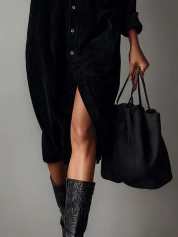 Velvet Button-Down Midi Shirt Dress for Women - View 6