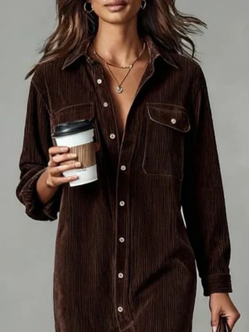Velvet Button-Down Midi Shirt Dress for Women - View 8