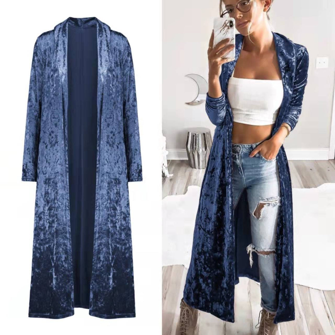Velvet Long Duster Cardigan for Women