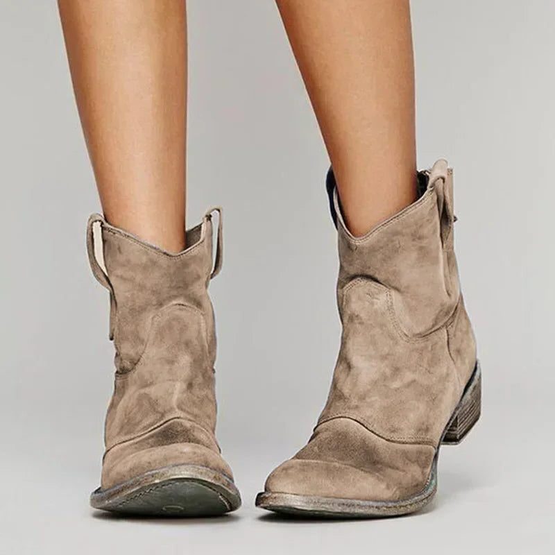 Vintage Style Suede Ankle Boots for Women - Brown