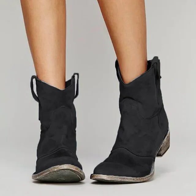 Vintage Style Suede Ankle Boots for Women - Black