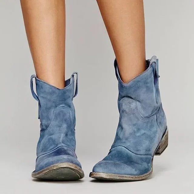 Vintage Style Suede Ankle Boots for Women - Blue