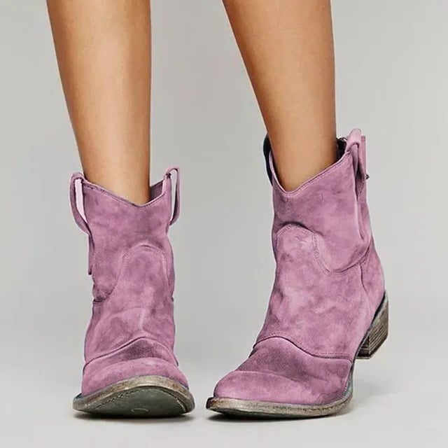 Vintage Style Suede Ankle Boots for Women - Pink