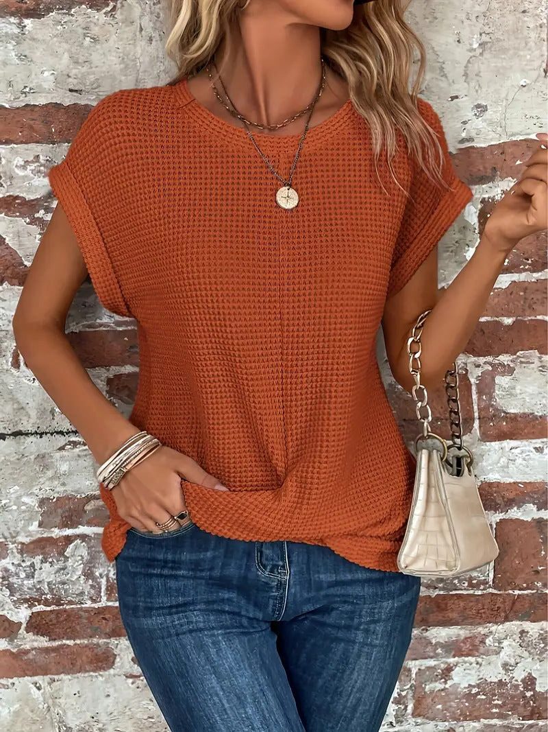 Waffle Knit Short Sleeve Top for Women - View 2