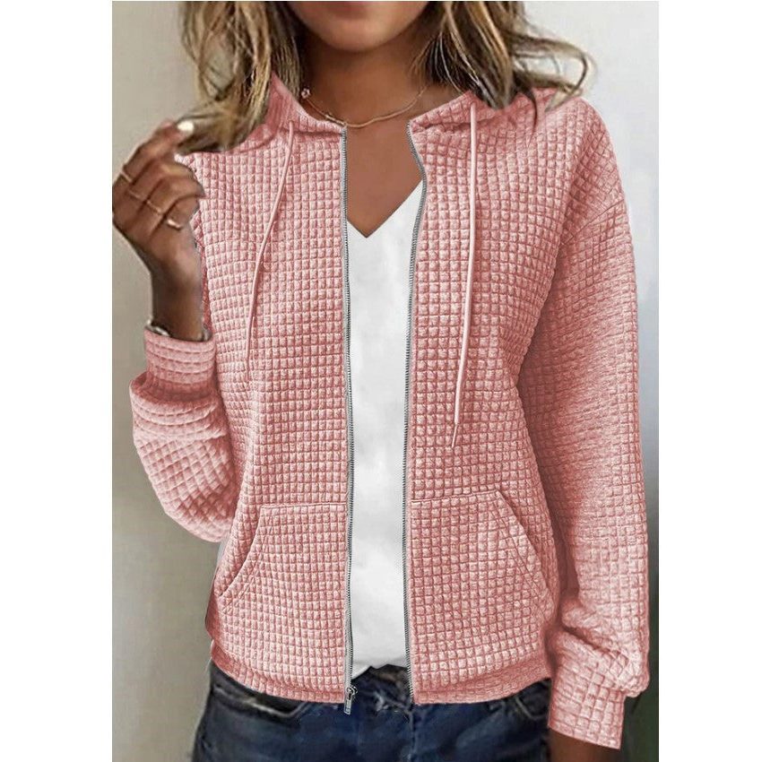 Waffle Knit Zip-Up Jacket for Women