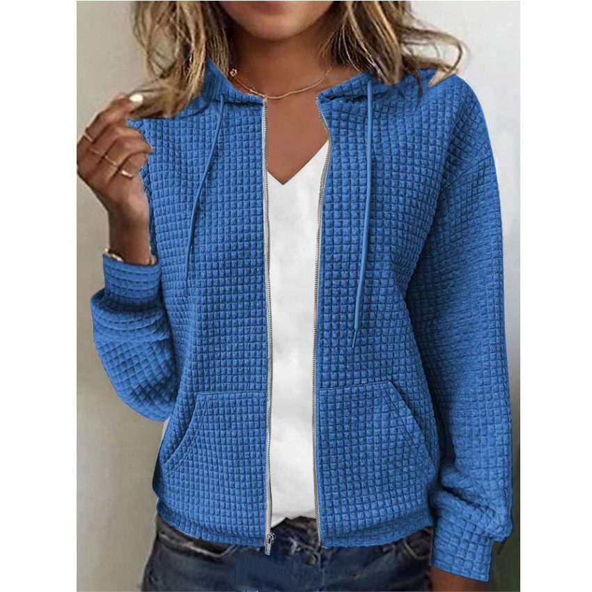 Waffle Knit Zip-Up Jacket for Women