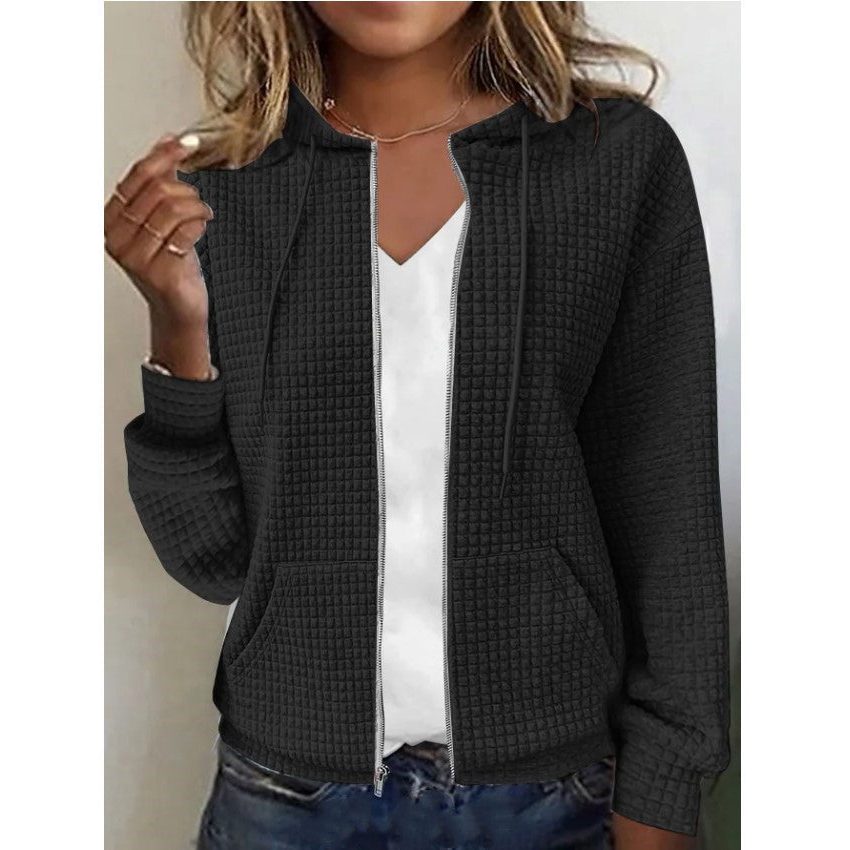 Waffle Knit Zip-Up Jacket for Women