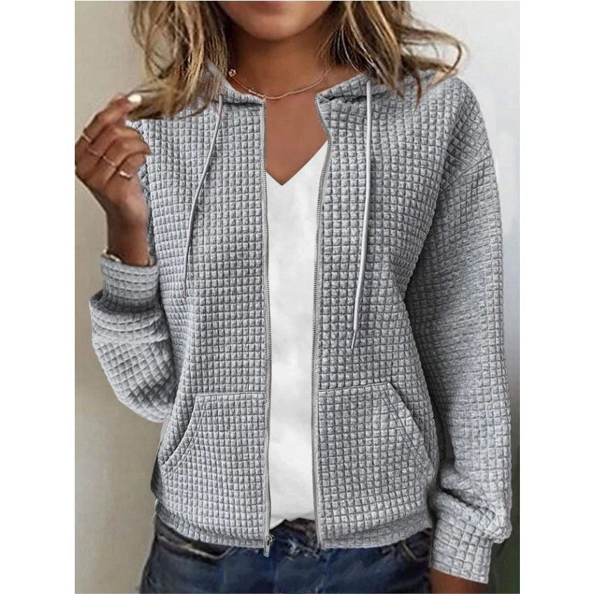 Waffle Knit Zip-Up Jacket for Women