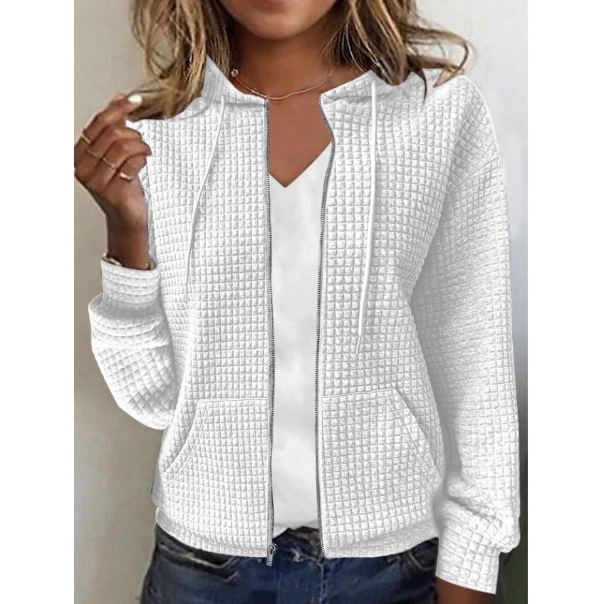Waffle Knit Zip-Up Jacket for Women