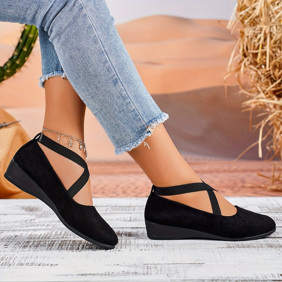 Wedge Flats with Crossover Strap for Women