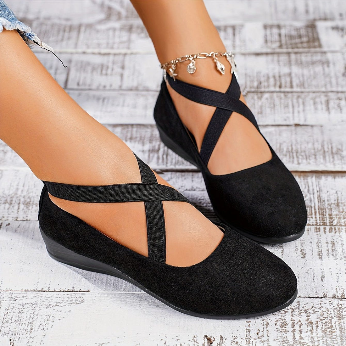 Wedge Flats with Crossover Strap for Women