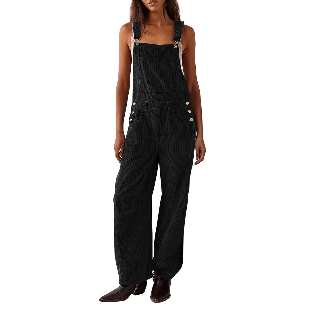 Wide Leg Corduroy Dungarees with Adjustable Straps for Women