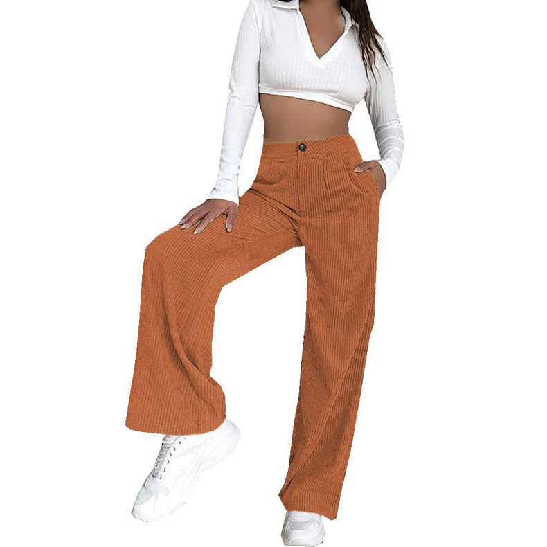 Wide Leg Corduroy Trousers with High Waist for Women
