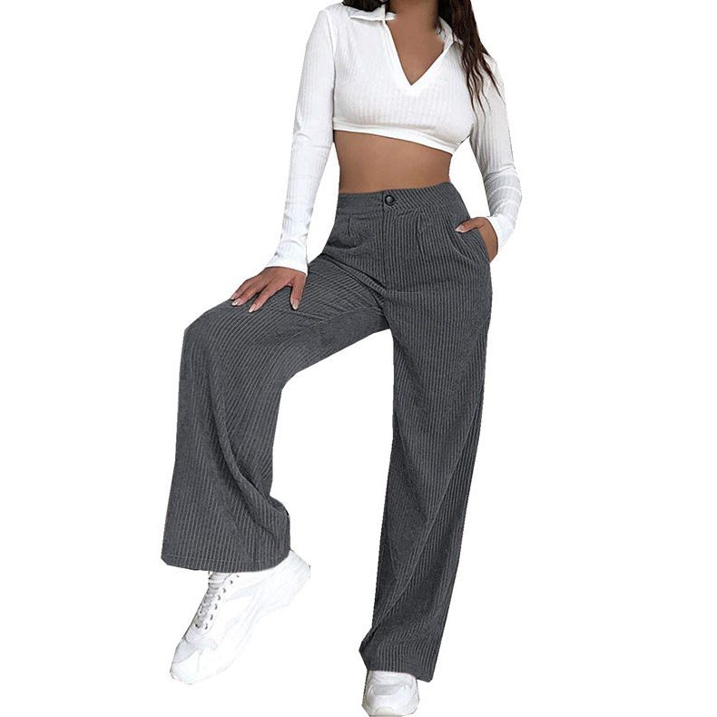 Wide Leg Corduroy Trousers with High Waist for Women