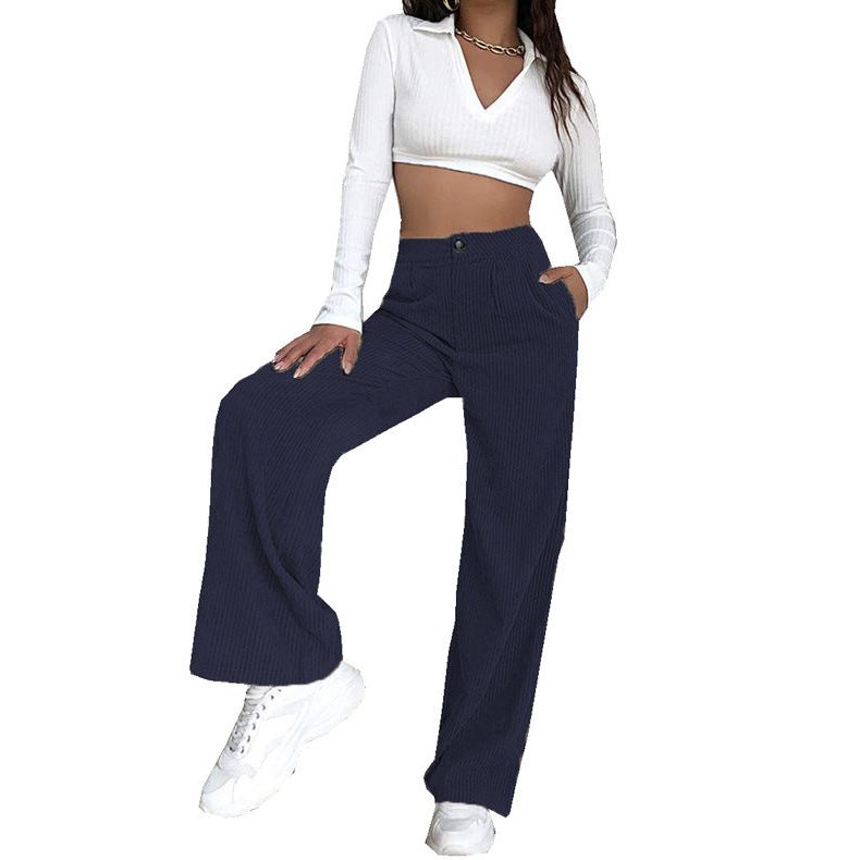 Wide Leg Corduroy Trousers with High Waist for Women