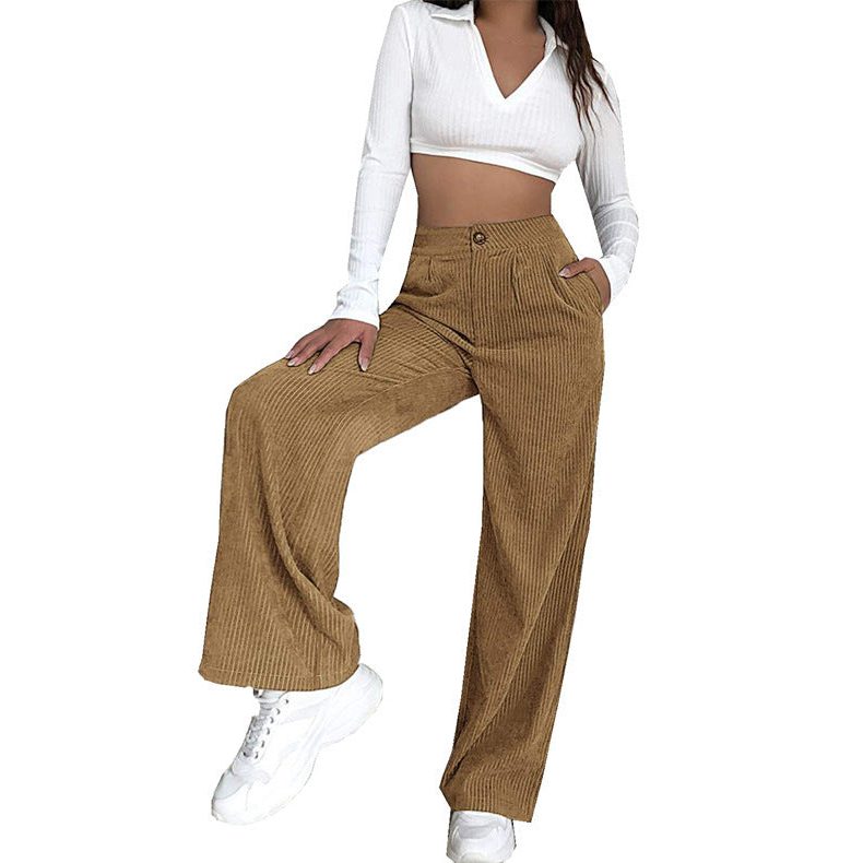 Wide Leg Corduroy Trousers with High Waist for Women