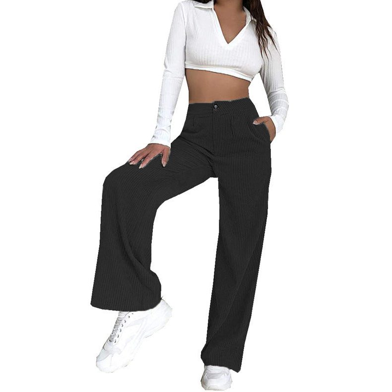 Wide Leg Corduroy Trousers with High Waist for Women