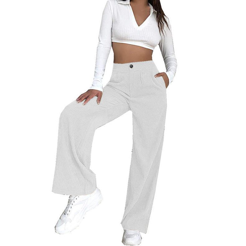 Wide Leg Corduroy Trousers with High Waist for Women