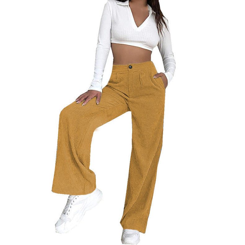 Wide Leg Corduroy Trousers with High Waist for Women