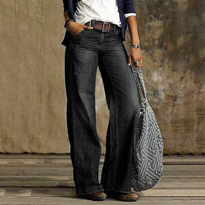 Wide Leg Denim Trousers for Women - Gray