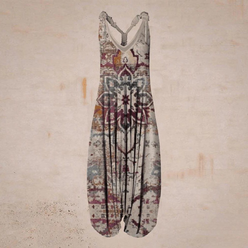 Wide Leg Jumpsuit for Women - Multi-White