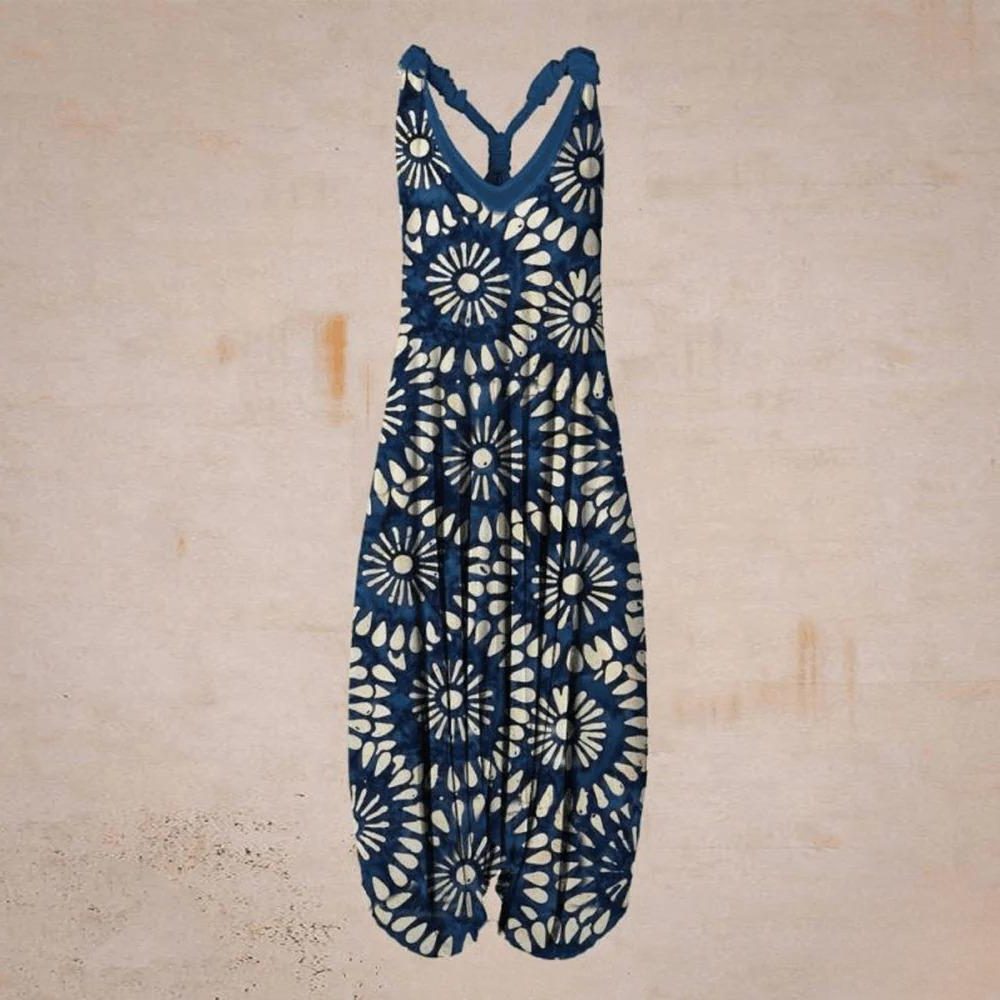 Wide Leg Jumpsuit for Women - Blue White A