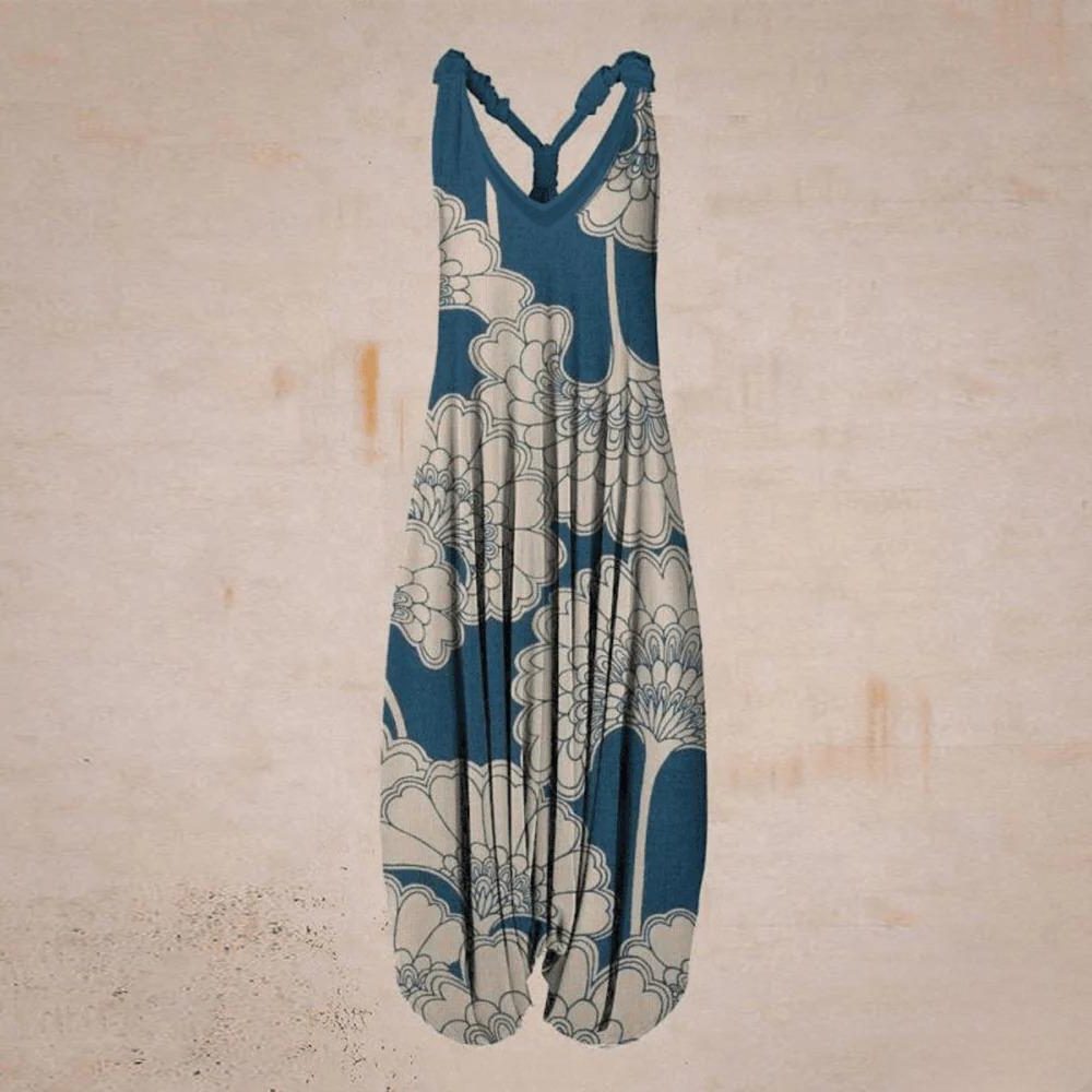 Wide Leg Jumpsuit for Women - Blue White B