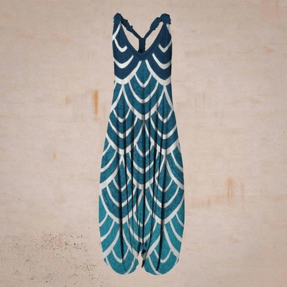 Wide Leg Jumpsuit for Women - Blue White C