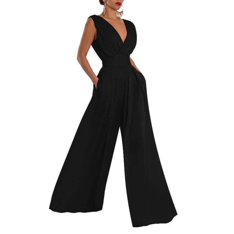 Wide Leg Jumpsuit with V-Neck for Women