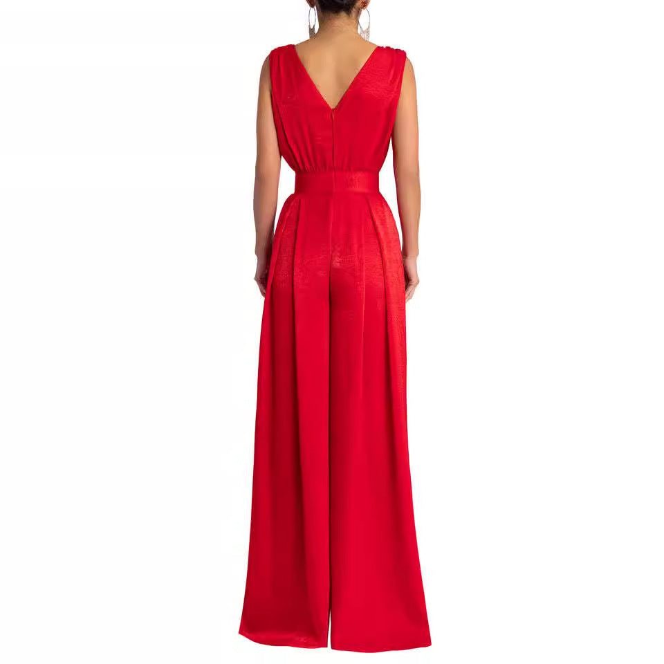 Wide Leg Jumpsuit with V-Neck for Women