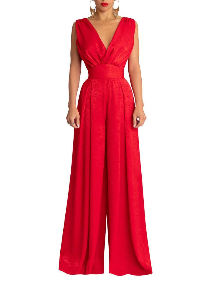Wide Leg Jumpsuit with V-Neck for Women